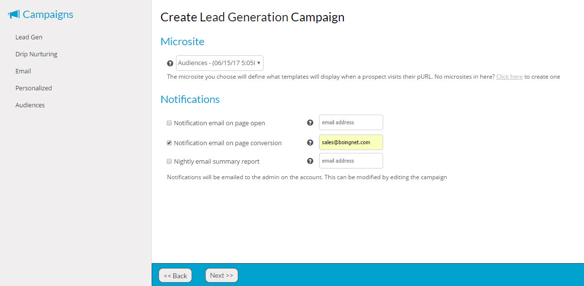 Create Lead Generation Campaign - Microsite and Notifications