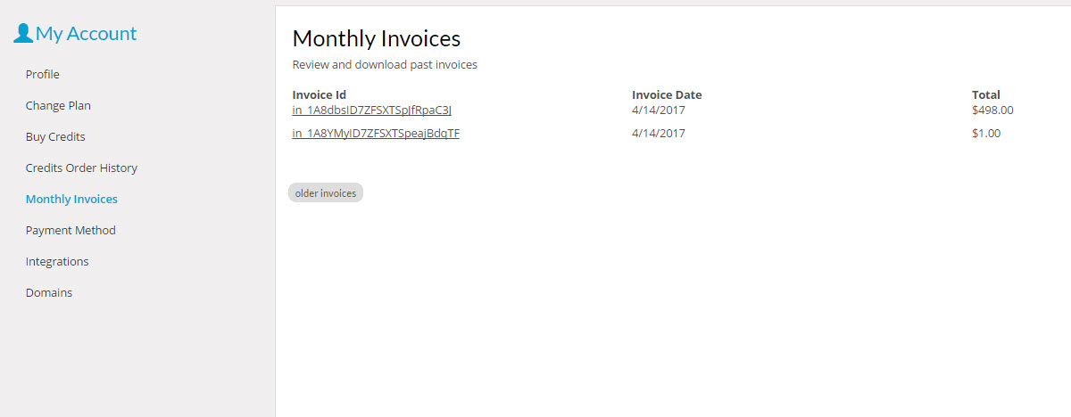 My Account - Monthly Invoices