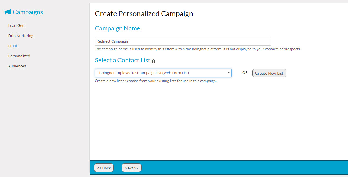 Redirect Personalized Campaign Step 1