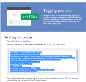google adwords remarketing code for purls