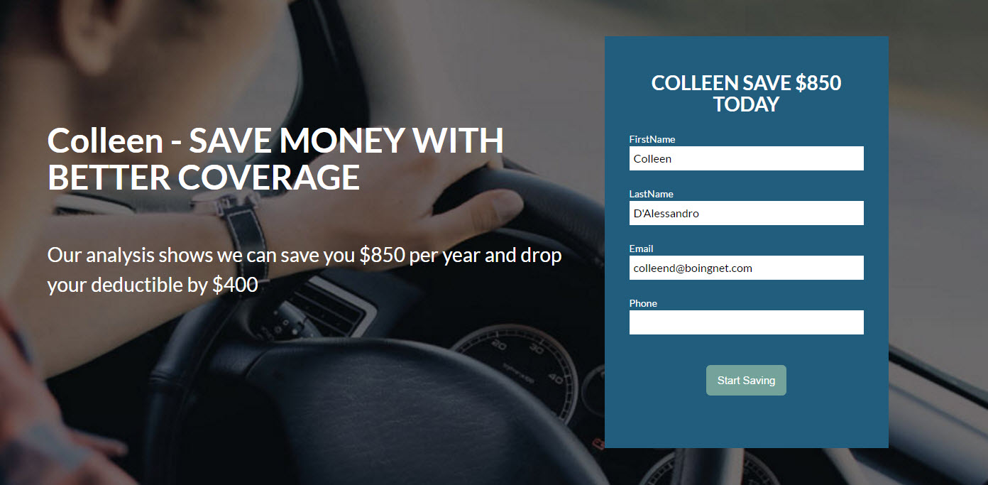 Personalized Landing Page - Insurance