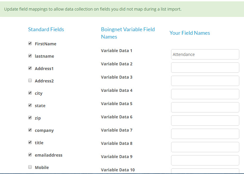 Personalized URL campaign dashboards - field mapping view