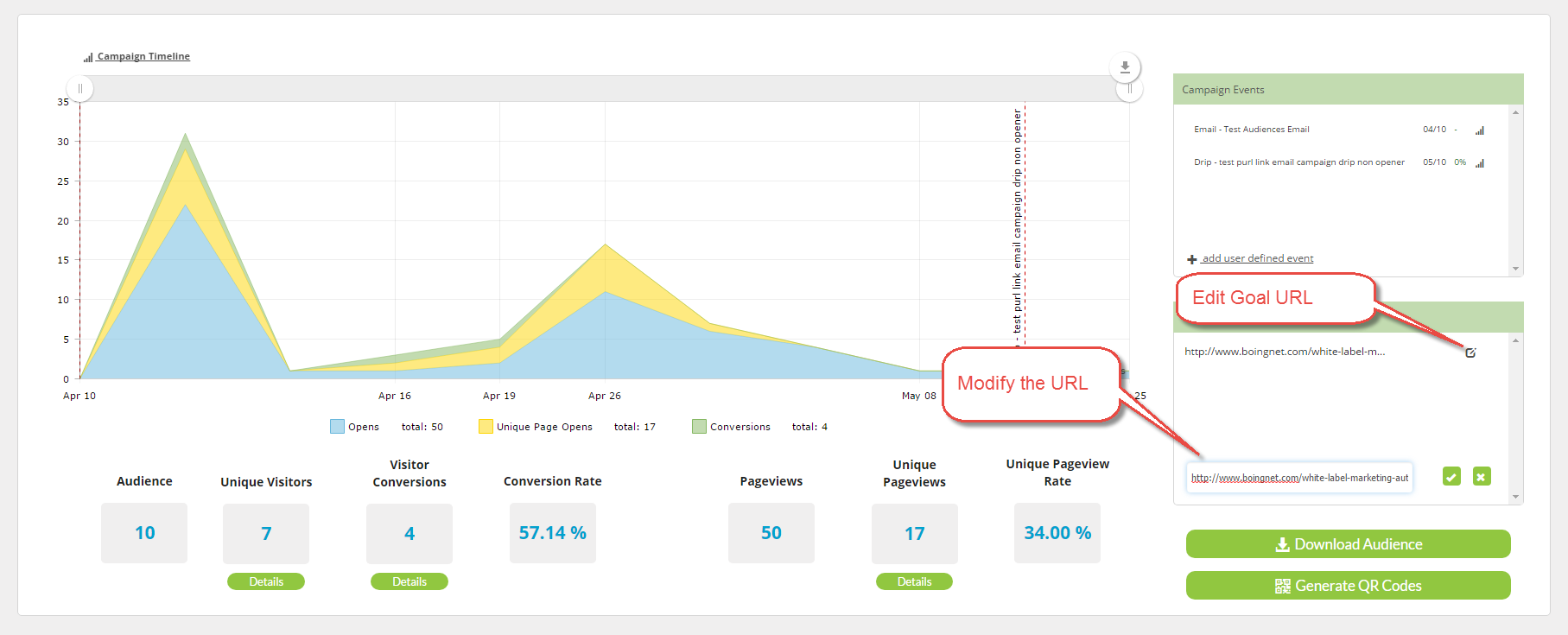 Modify Audiences Campaign - Modify Goal URL