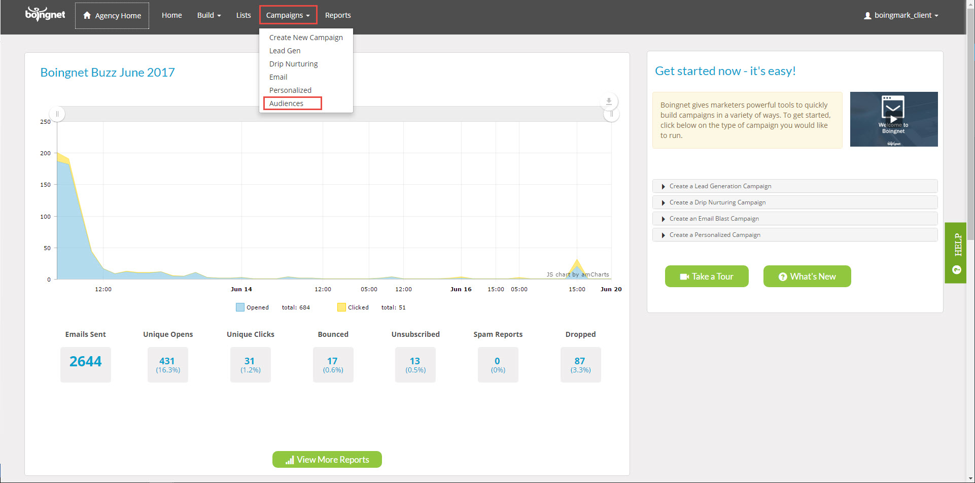 Audience Campaign Dashboard Menu Select